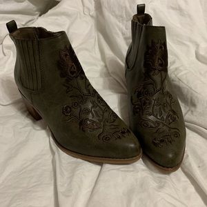 Avenue olive bootie heels